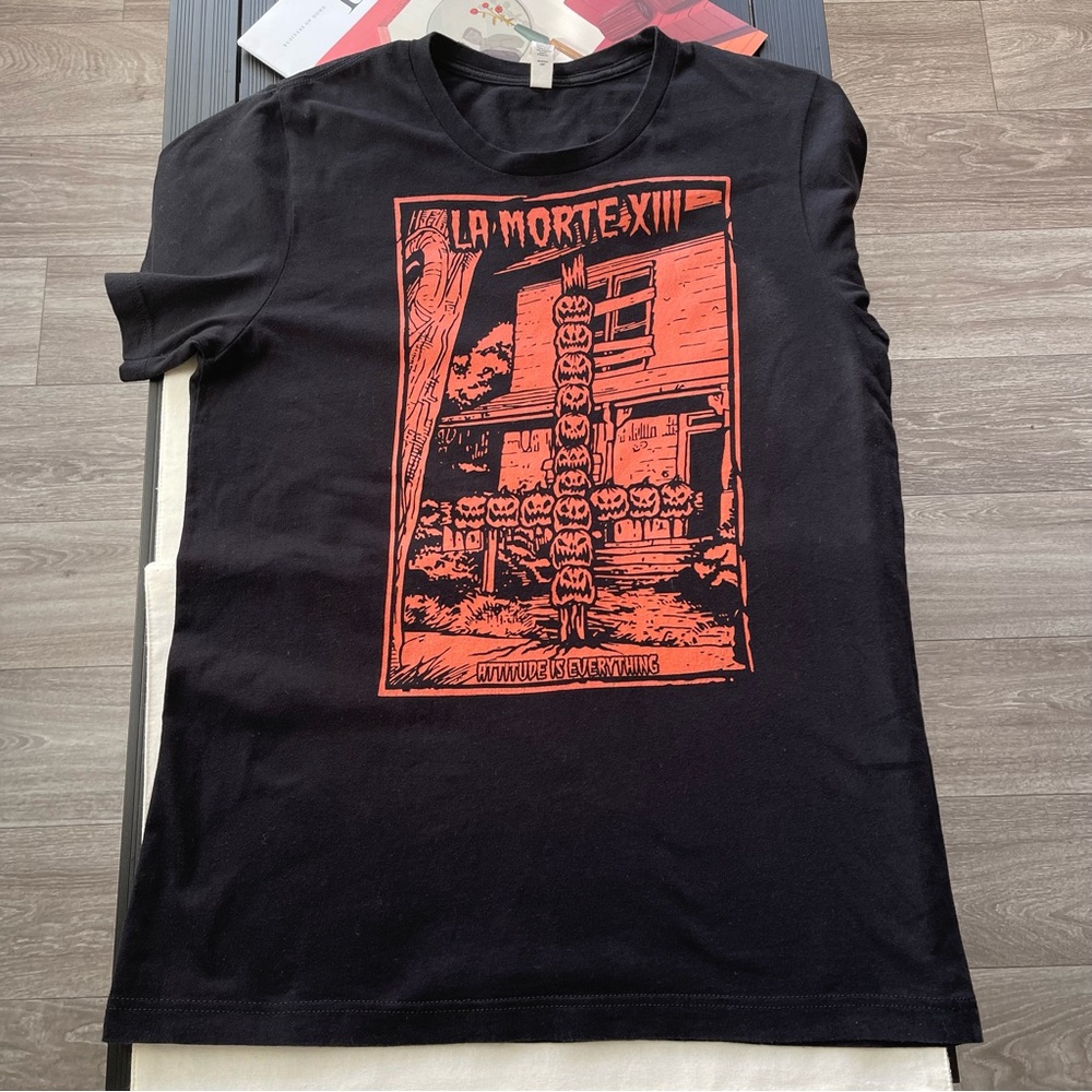 Size M LaMorteXIII Ladies Black T-Shirt Excellent pre-owned condition, Worn on